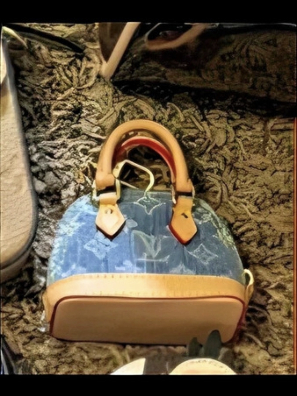 NWOT Alma BB Monogram Denim Blue & Brown Mini Bag Charm